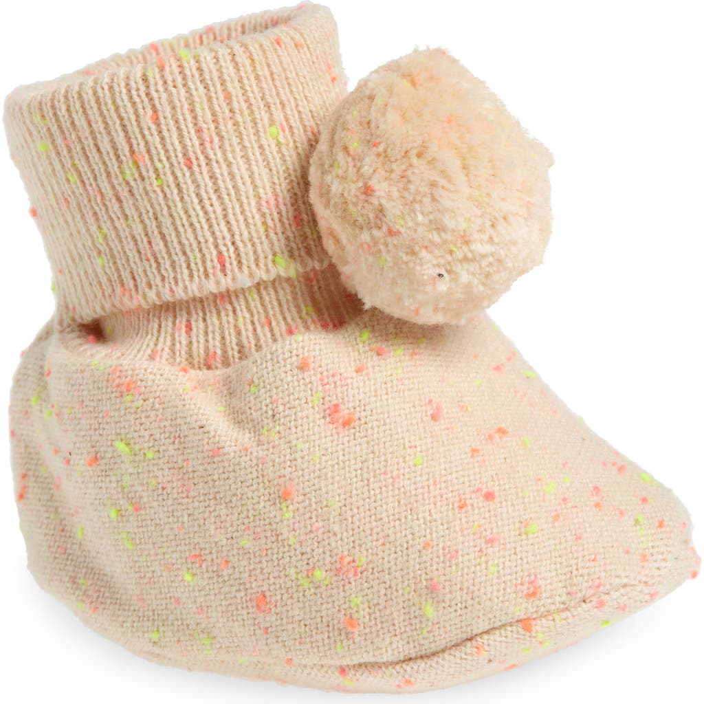 Pink Lemonade Pompom Cotton Bootie In Peach Multi