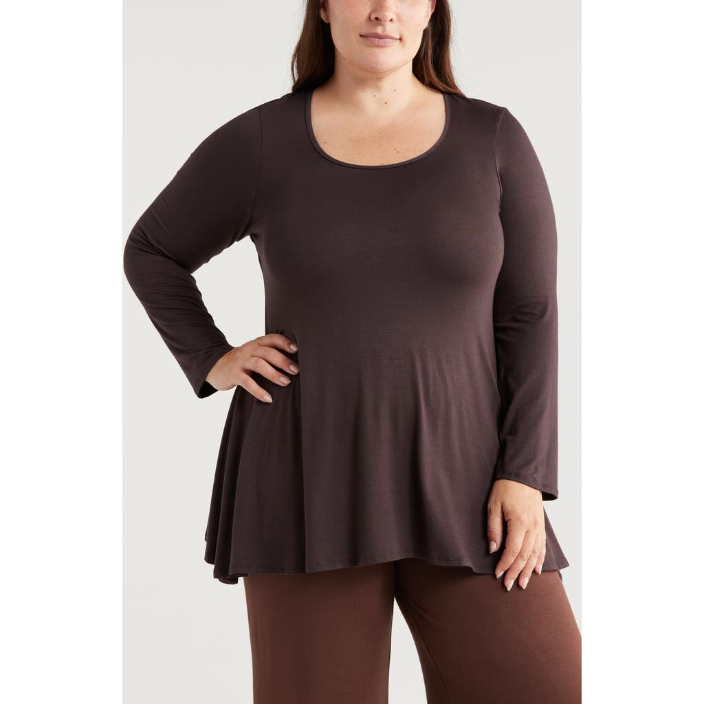Shop 24seven Comfort Apparel Swing Asymmetric Hem Tunic Top In Brown