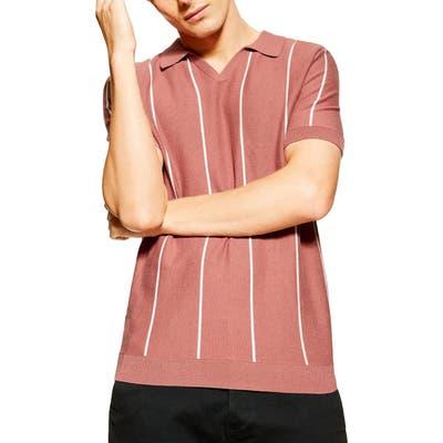 Topman Stripe Johnny Collar Polo Sweater, Pink