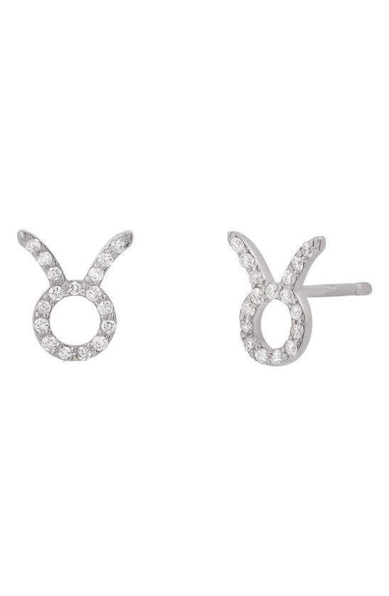 Shop Bychari Zodiac Diamond Stud Earrings In 14k White Gold - Taurus