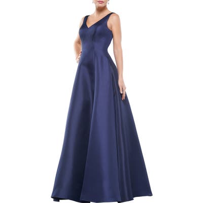 Marsoni V-Neck Satin Ballgown, Blue