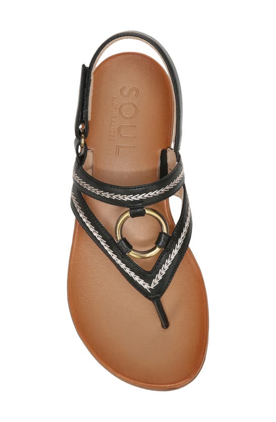 Natural Soul Sunny Slingback Thong Sandal In Black Smooth Synthetic