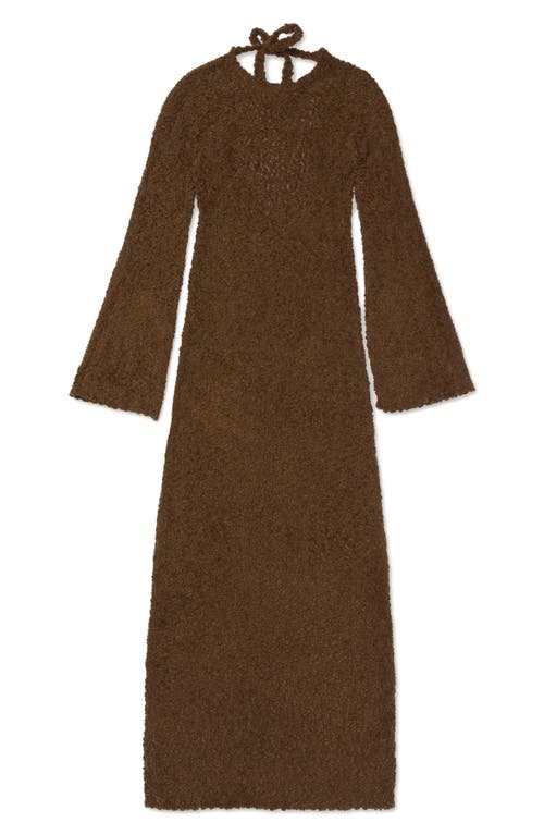 Long Sleeve Cotton Knit Maxi Dress in Brown