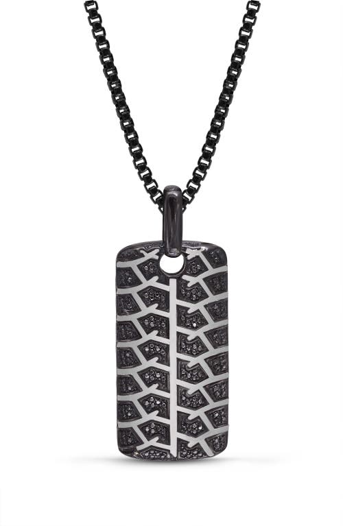 Luvmyjewelry Born Tire Tread Silver & Black Diamond Tag Necklace In Dark Grey