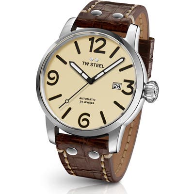Tw Steel Maverick Automatic Leather Strap Watch, 4m