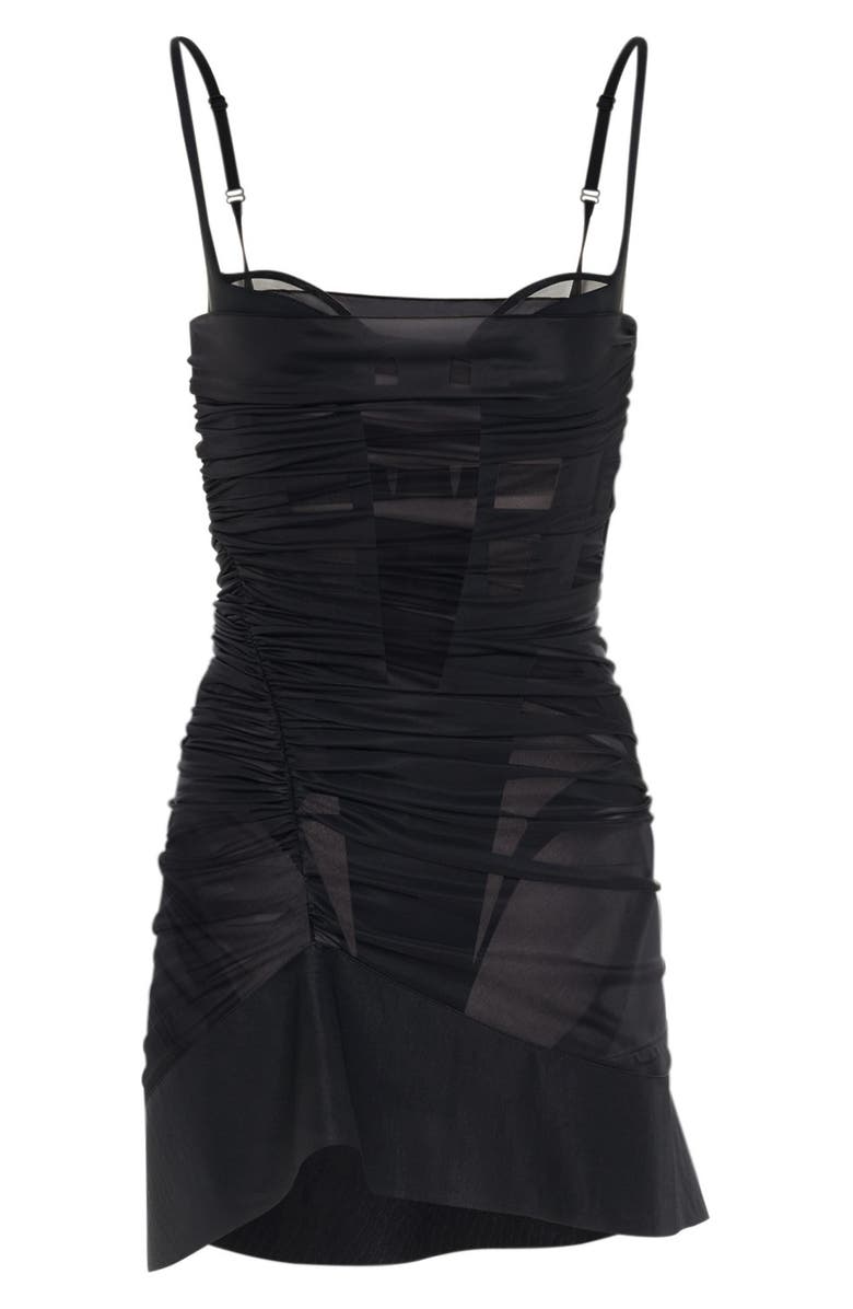 MUGLER Corseted Gathered Waist Semisheer Body-Con Mesh Minidress ...