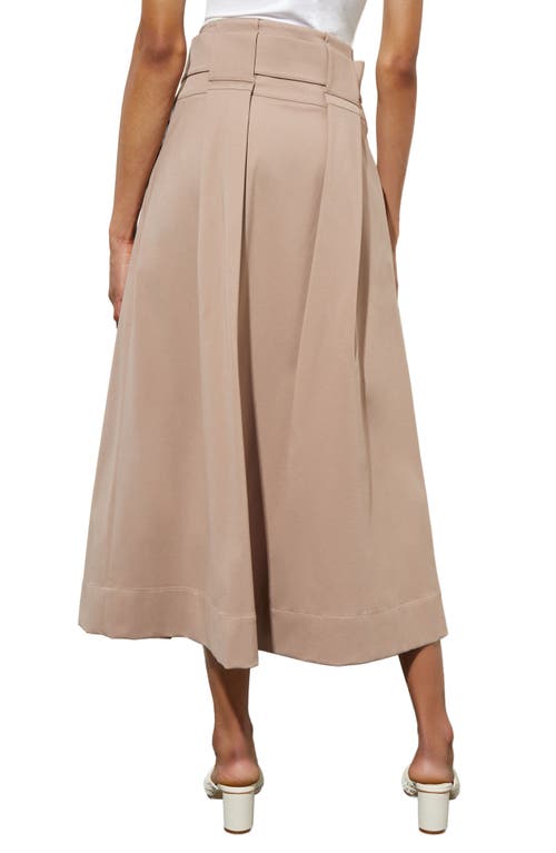 Shop Ming Wang Pleated Belted A-line Midi Skirt In Java