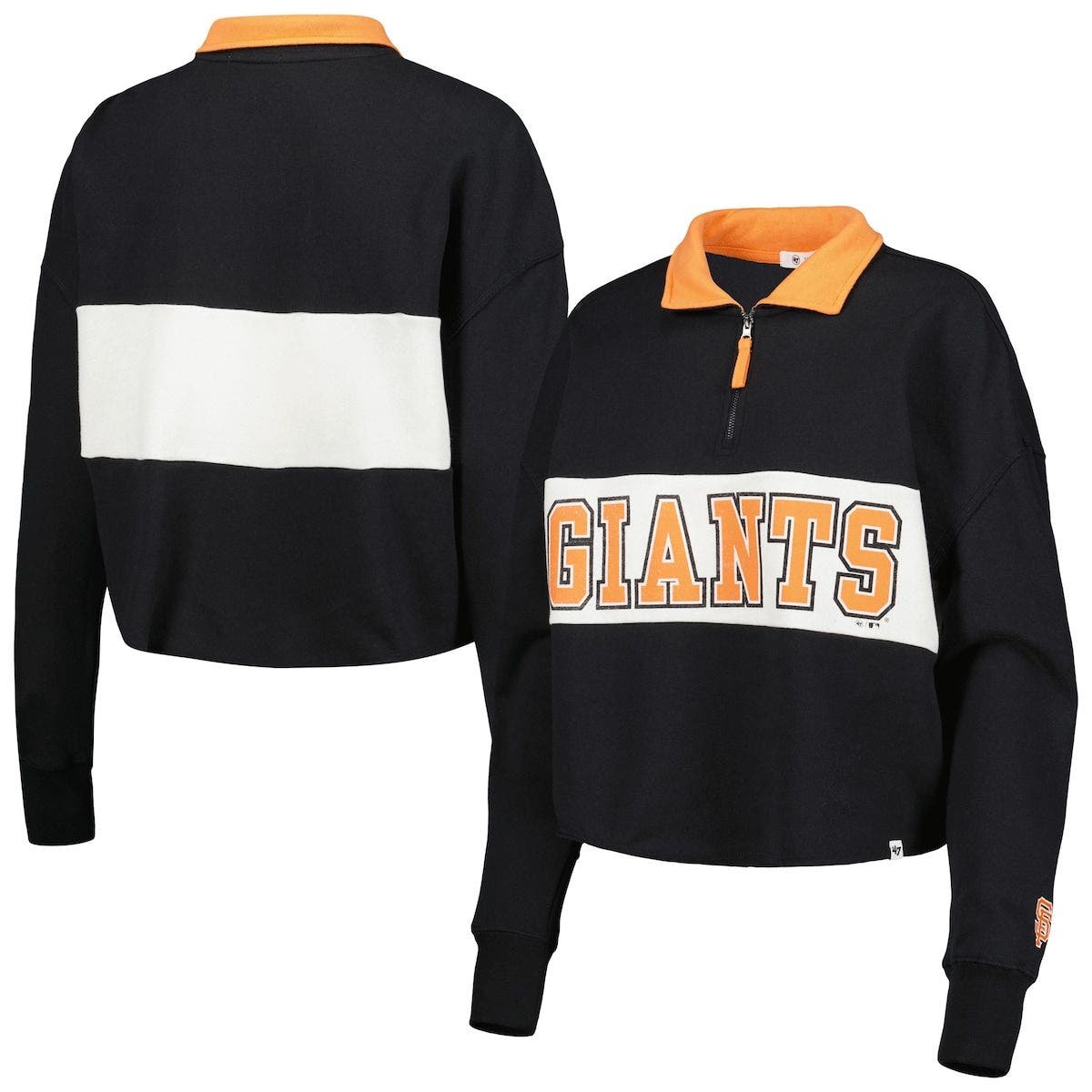 '47 Women's '47 Black San Francisco Giants Remi QuarterZip Cropped Top
