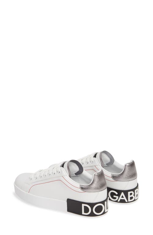 Dolce & Gabbana Women Portofino White Leather Sneakers With Logo In White/silver