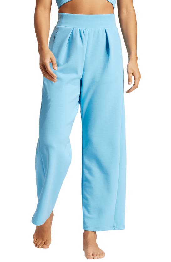 Shop Adidas Originals Wide Leg Yoga Pants In Semi Blue Burst/ Grey
