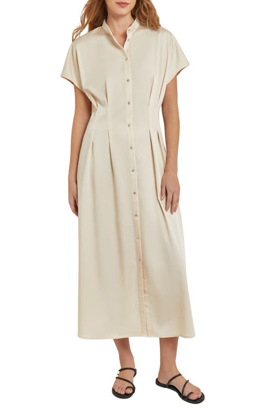 Shop Misook Pleated Midi Shirtdress In Parchment