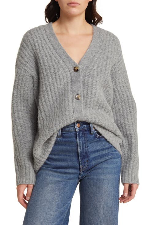 Women's grey and ecru Argyle knit cardigan