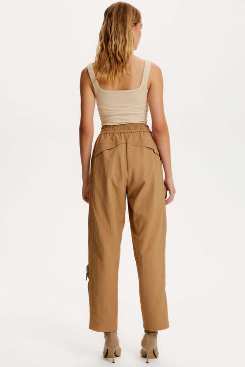 Shop Nocturne High Waist Boyfriend Pants With Cargo Pockets In Camel