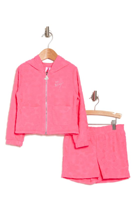 Shop Betsey Johnson Kids' Hoodie & Shorts Cover-up Set In Knockout Pink