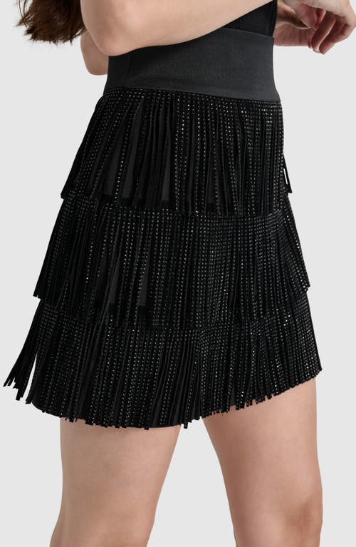 Shop Dkny Studded Fringe Miniskirt In Black