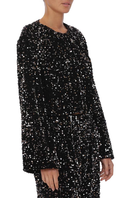 AVEC LES FILLES AVEC LES FILLES SEQUIN LONG SLEEVE CROP BLOUSE