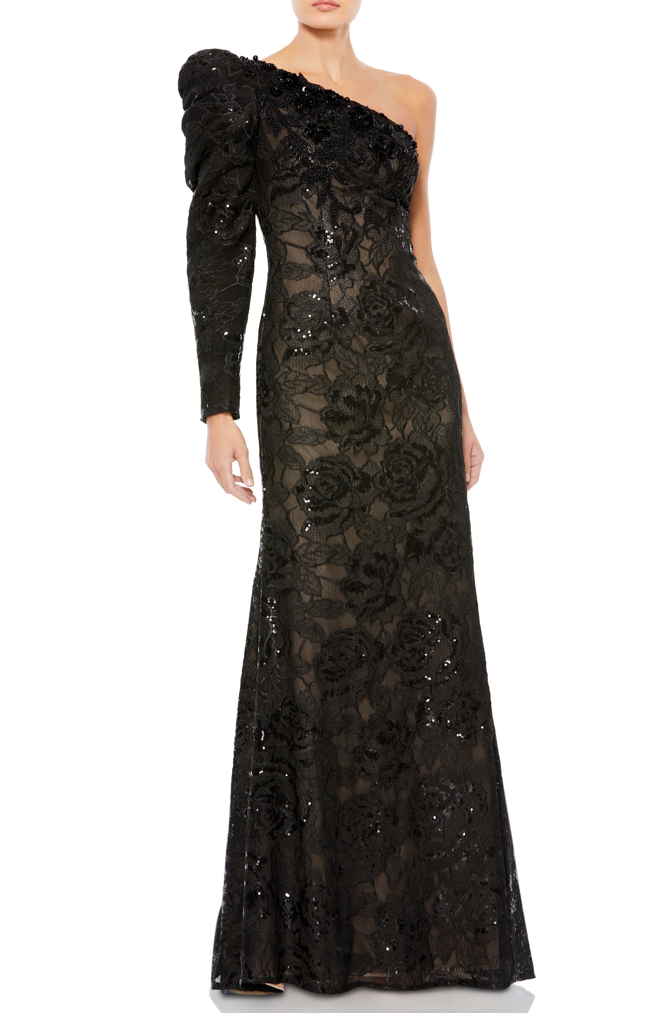 Mac Duggal Floral Lace One-Shoulder 