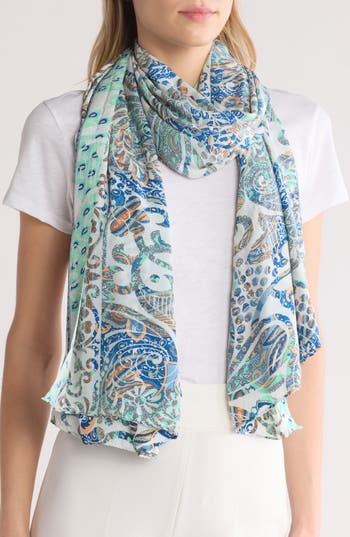 La Fiorentina Silk-blend Printed Scarf In Blue