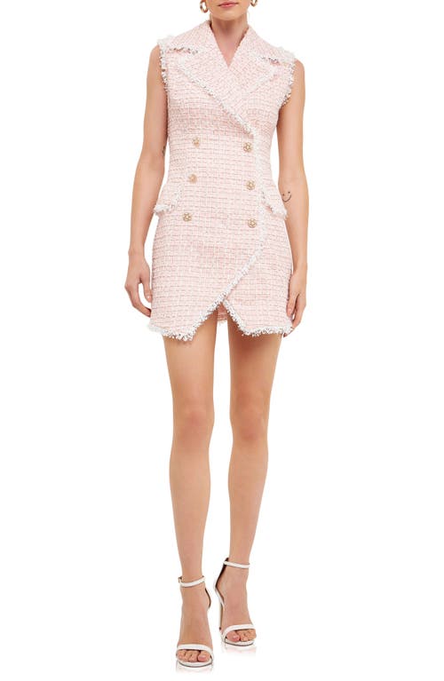 Check Double Breasted Tweed Minidress in Pink