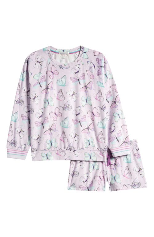 Shop Pj Salvage Kids' Print Fleece Two-piece Pajamas In Lilac Ice