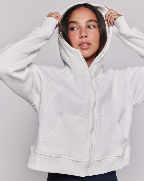 Shop Rebody Active Effortless Fleece Full Zip Hoodie In Brilliant White