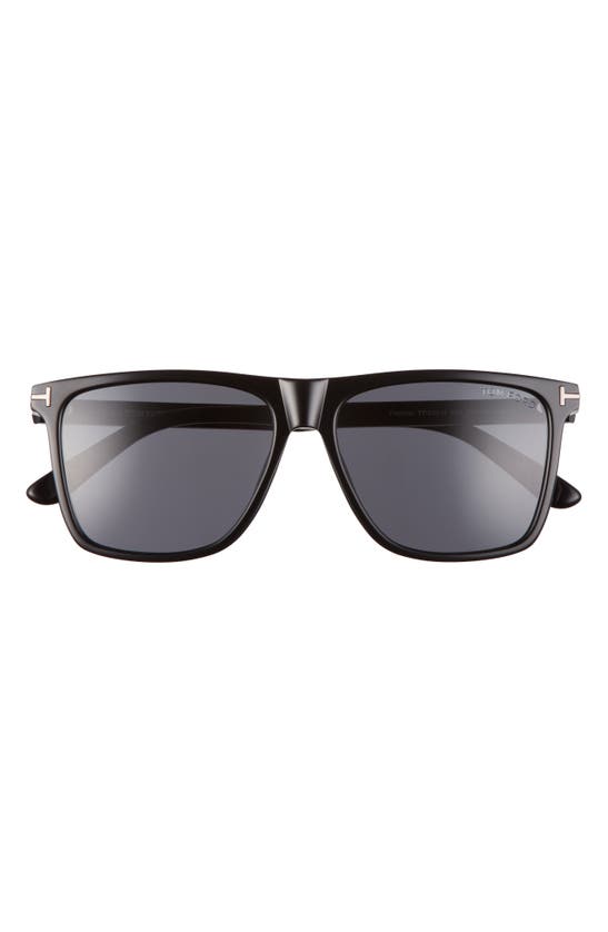 Tom Ford 57mm Fletcher Square Sunglasses In Shiny Black / Smoke