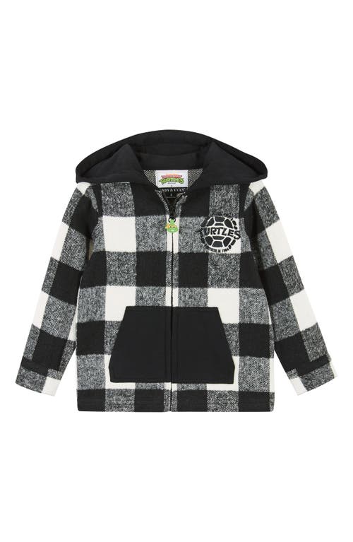 Andy & Evan Kids' x Teenage Mutant Ninja Turtles® Check Embroidered Hooded Shacket in Black Check 