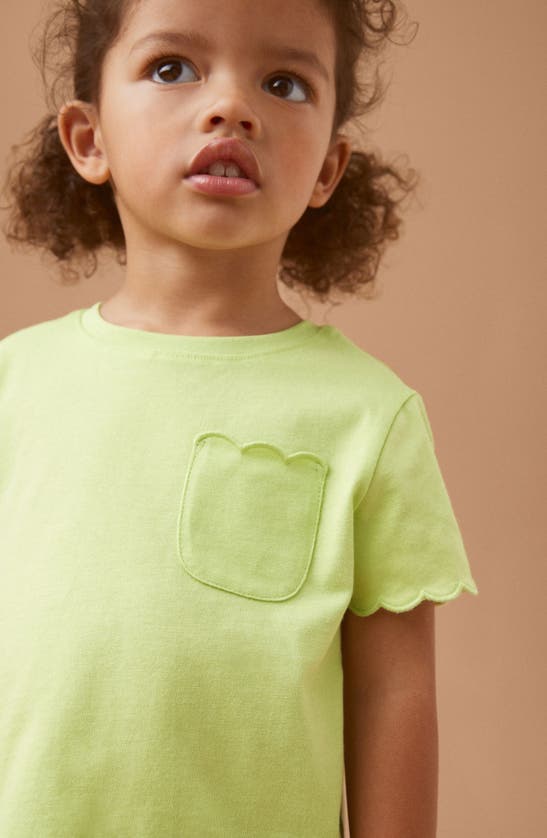 Shop Next Kids' Scallop Accent Cotton Pocket T-shirt In Soft Neon Green