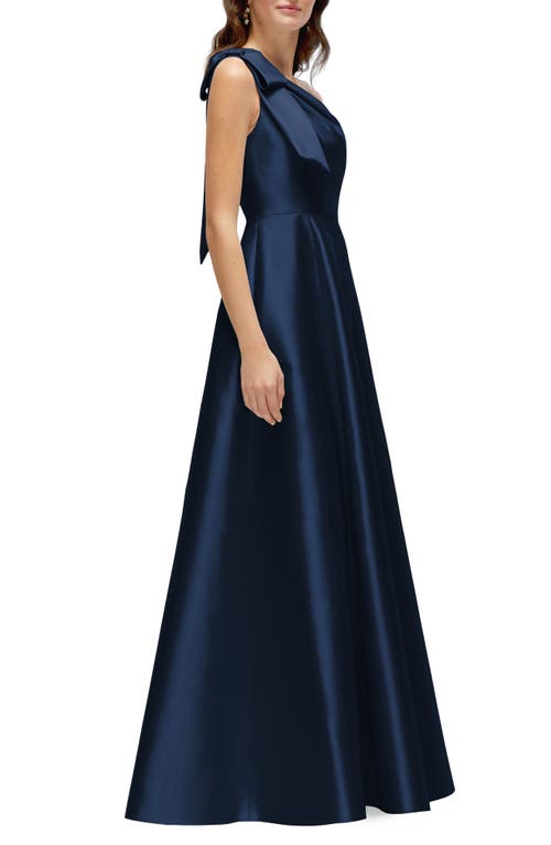 Shop Alfred Sung One-shoulder A-line Gown In Midnight