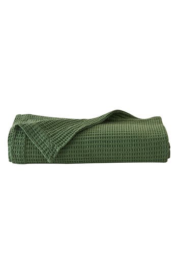Woven & Weft Cotton Blend Waffle Weave Blanket In Forest Green