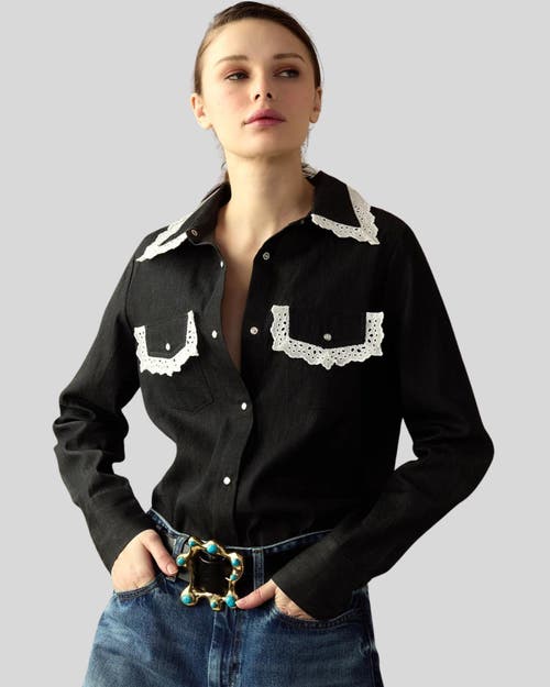 Cynthia Rowley Not My First Rodeo Denim Shirt In Black