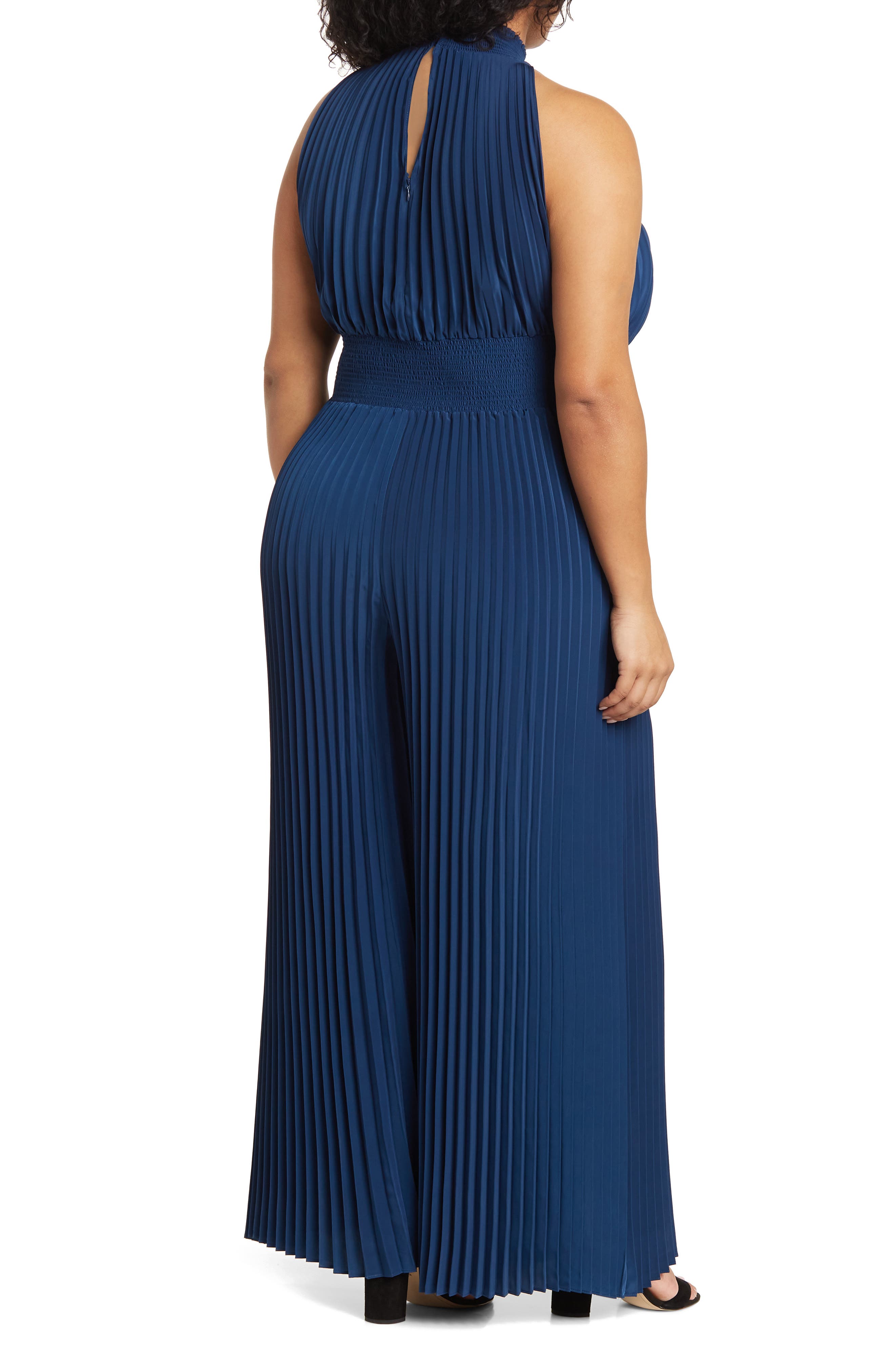 pleated halter culotte jumpsuit