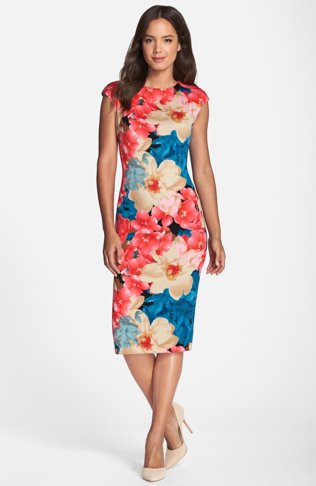 Maggy London Floral Print Ponte Midi Dress | Nordstrom