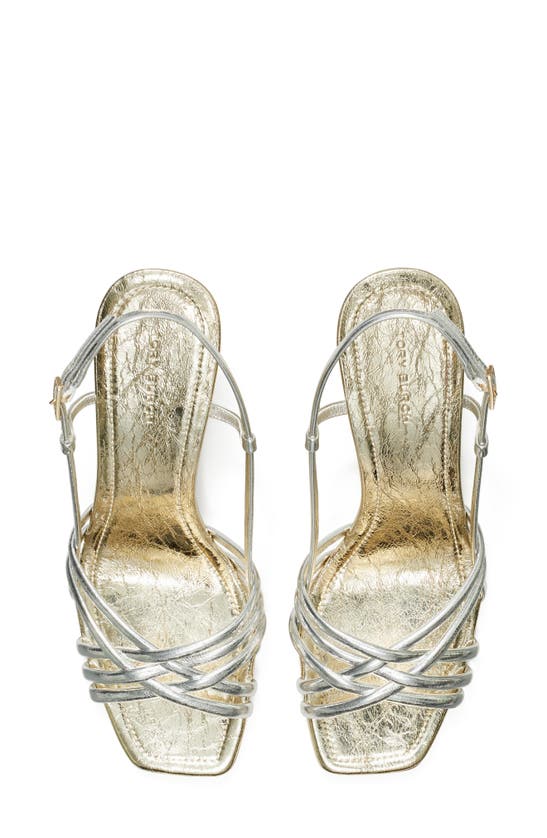 Shop Tory Burch Metallic Wedge Espadrille Sandal In Shiny Silver / Spark Gold