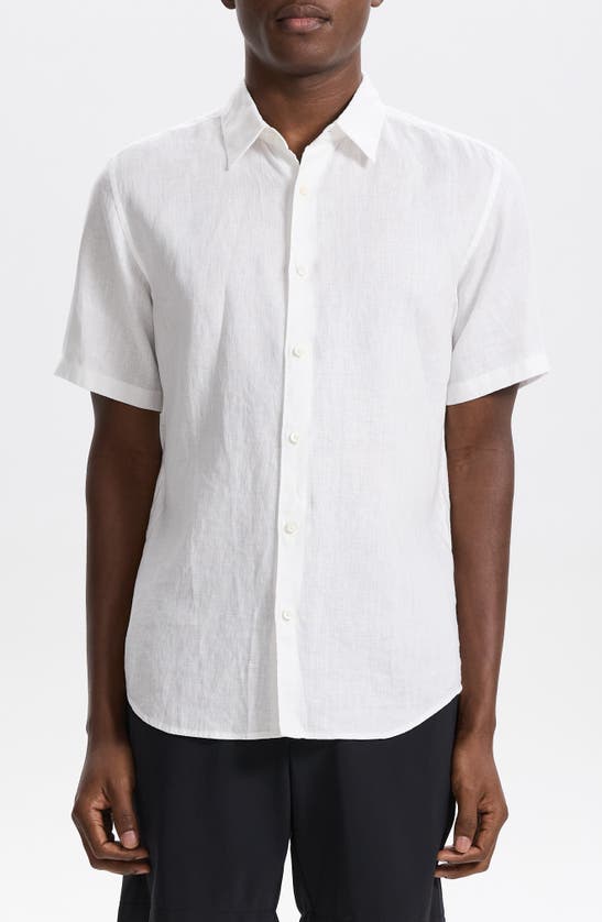 Shop Theory Irving Solid Short Sleeve Linen Button-up Shirt In White