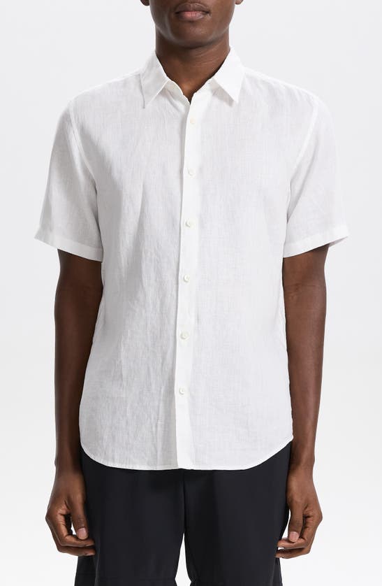 Theory Irving Solid Short Sleeve Linen Button-up Shirt In White