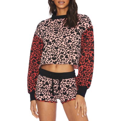 Beach Riot Ava Leopard Print Crop Sweatshirt, Red