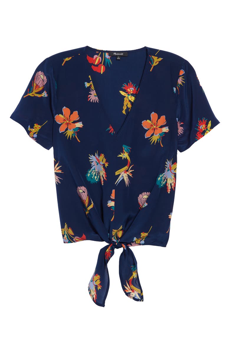  Bird of Paradise Tie Front Silk Top, Main, color, TROPICAL FLORAL NIGHTFALL