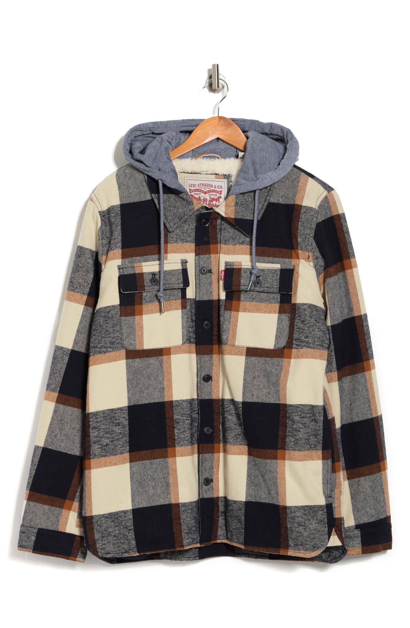 Hooded Jersey Top Plaid Print