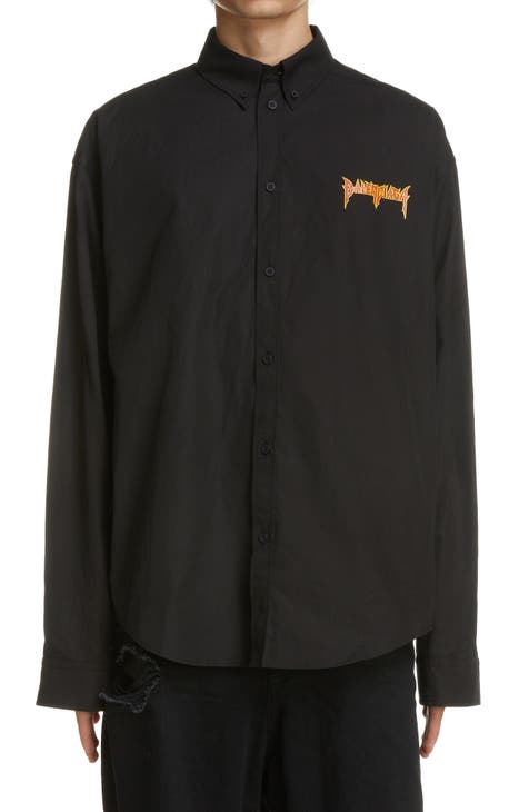 Balenciaga Metal Logo Button-Down Shirt | Nordstrom