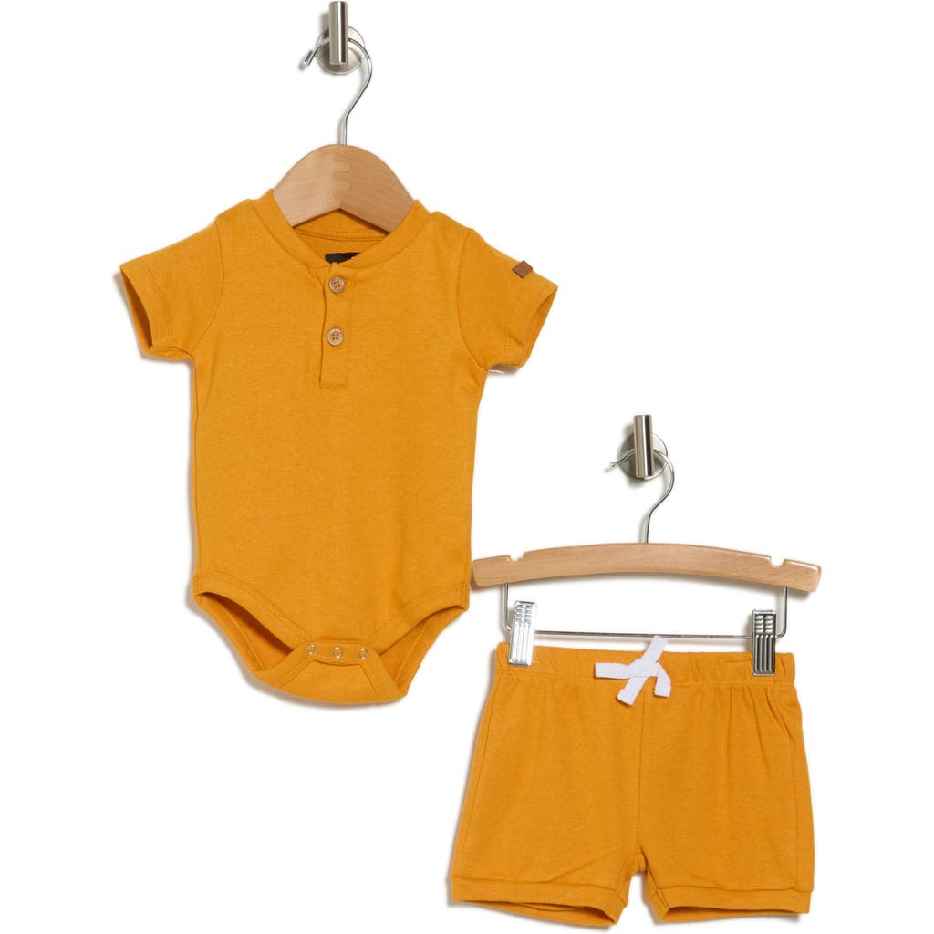 7 For All Mankind Babies'  Kids' 2-piece Bodysuit & Knit Shorts Set In Curry