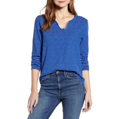 Lucky Brand Stripe Notch Neck Tee, Blue