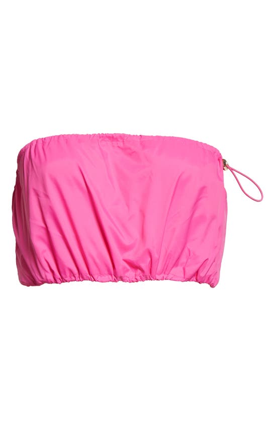 Staud Gigi Crop Strapless Drawstring Detail Recycled Nylon Top In Bougainvillea