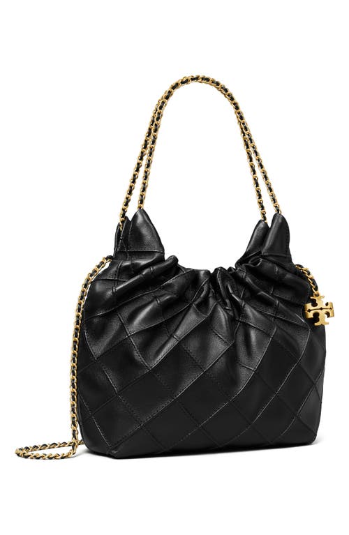 Shop Tory Burch Mini Fleming Quilted Leather Hobo Bag In Black