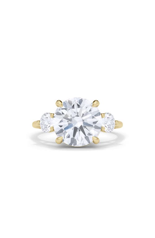 Hautecarat Three Stone Round Cut Lab Created Diamond Ring In 2.50 Ctw 18k Yellow Gold