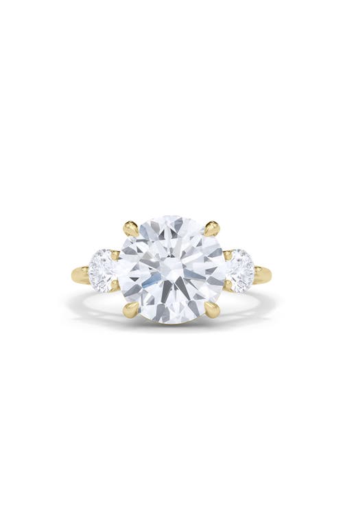 Shop Hautecarat Three Stone Round Cut Lab Created Diamond Ring In 2.50 Ctw 18k Yellow Gold