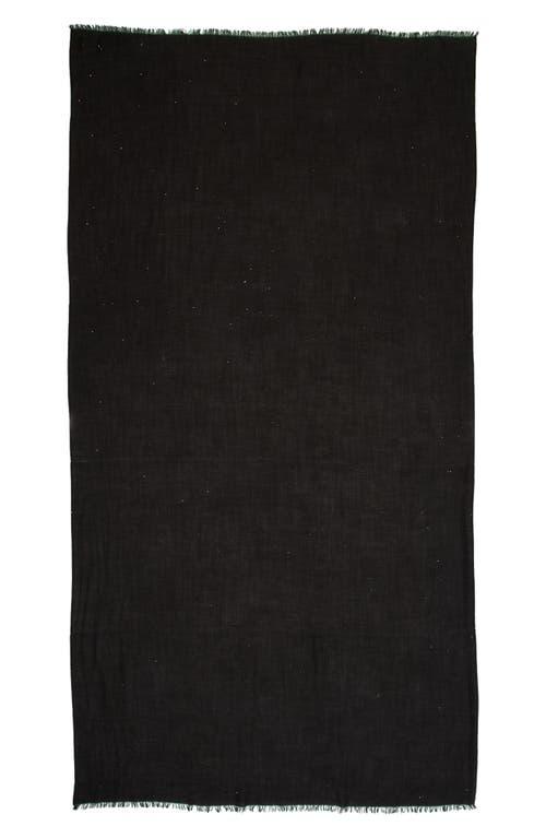 Sequin Embellished Wool Blend Fringe Scarf in Black
