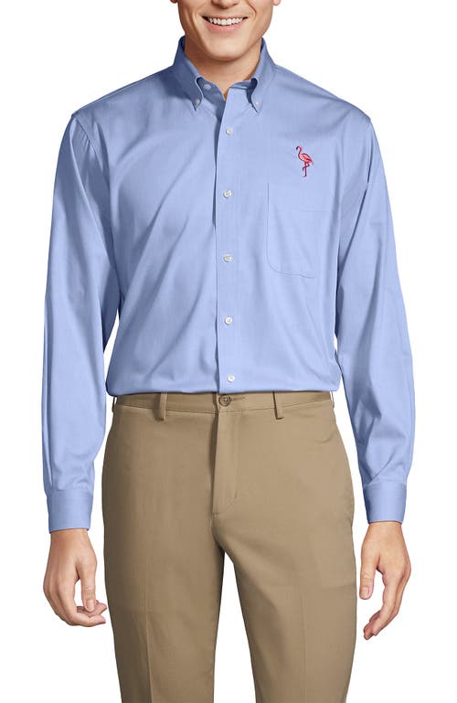 Shop Lands' End Traditional Fit Solid No Iron Supima Pinpoint Buttondown Collar Dress Shirt In Light Blue