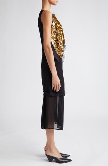 Proenza Schouler Metallic Paillette Bodice Sleeveless Silk Midi