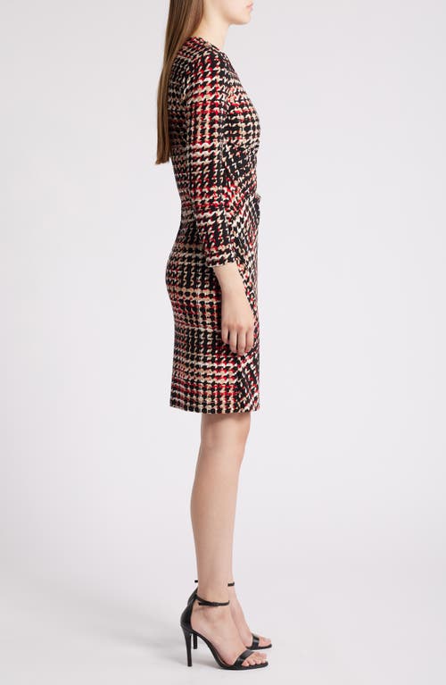 Shop Anne Klein Houndstooth Knit Faux Wrap Dress In Anne Black Multi